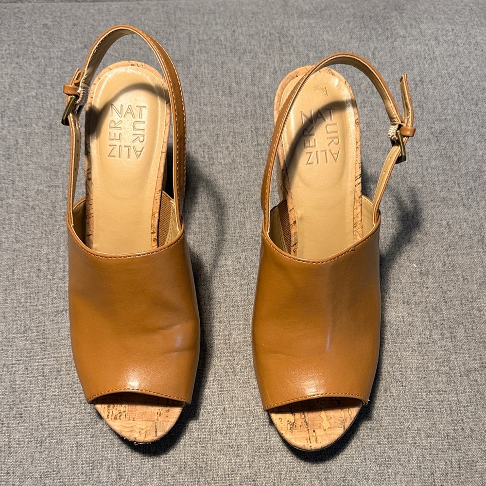 Naturalizer Brown Peep-Toe Slingback Mules